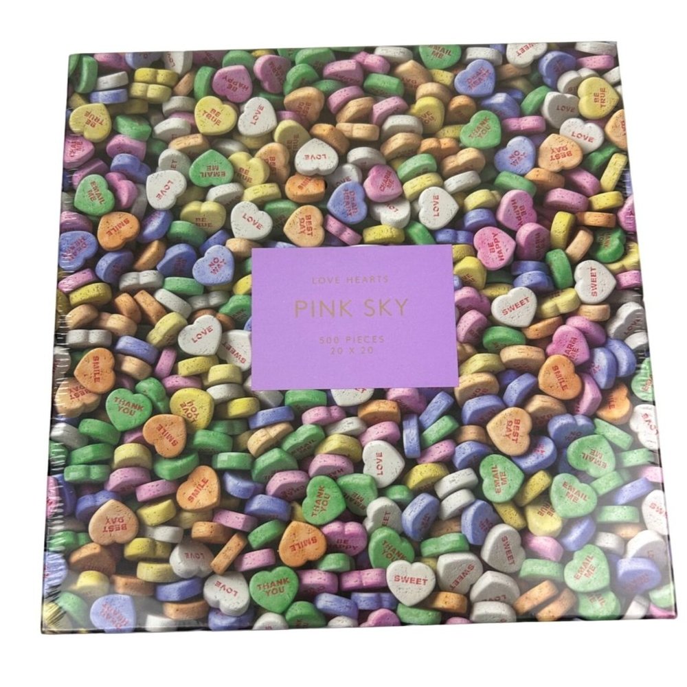 Pink Sky 500 pc Jigsaw Puzzle "Love Hearts" Conversation Hearts Valentines 20x20
